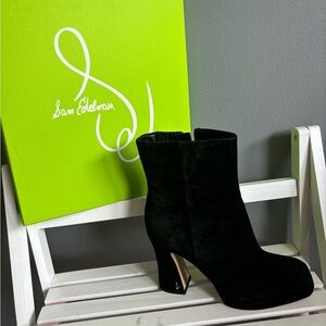 black suede high heel boots